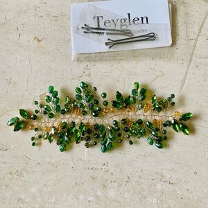 Green and Gold Leaf Hair Accessory